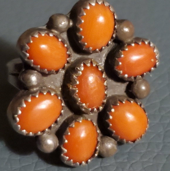 Native American Coral Ring Sterling Silver Size 6 Vintage - Picture 1 of 6